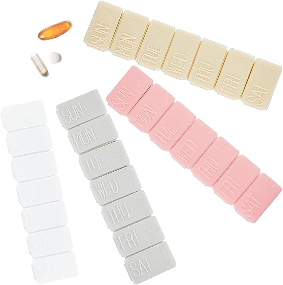 4Pack Weekly Pill Organizer, Little 7 Days Pill Cases Travel Daily Pill Box for Fish Oil, Steel Tablets Supplements and Other Vitamin Pill