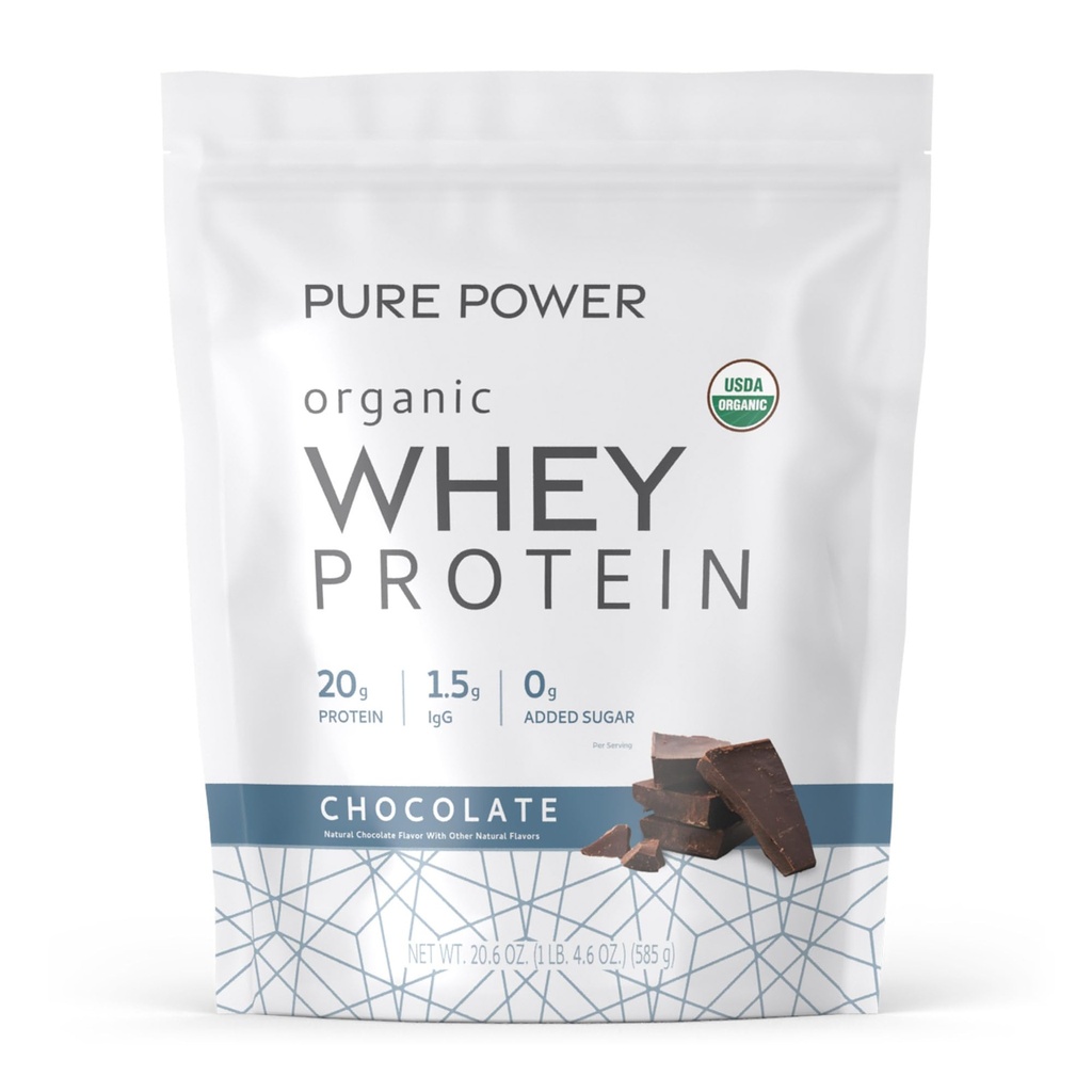 Dr. Mercola Pure Power Organic Whey proteini - 20 g proteini - Kas Büyüme ve Enerjiyi Destek - Grass-Fed Whey Yoğunluğu - 15 Hizmet (20.60 oz) - Chocolate Chocolate