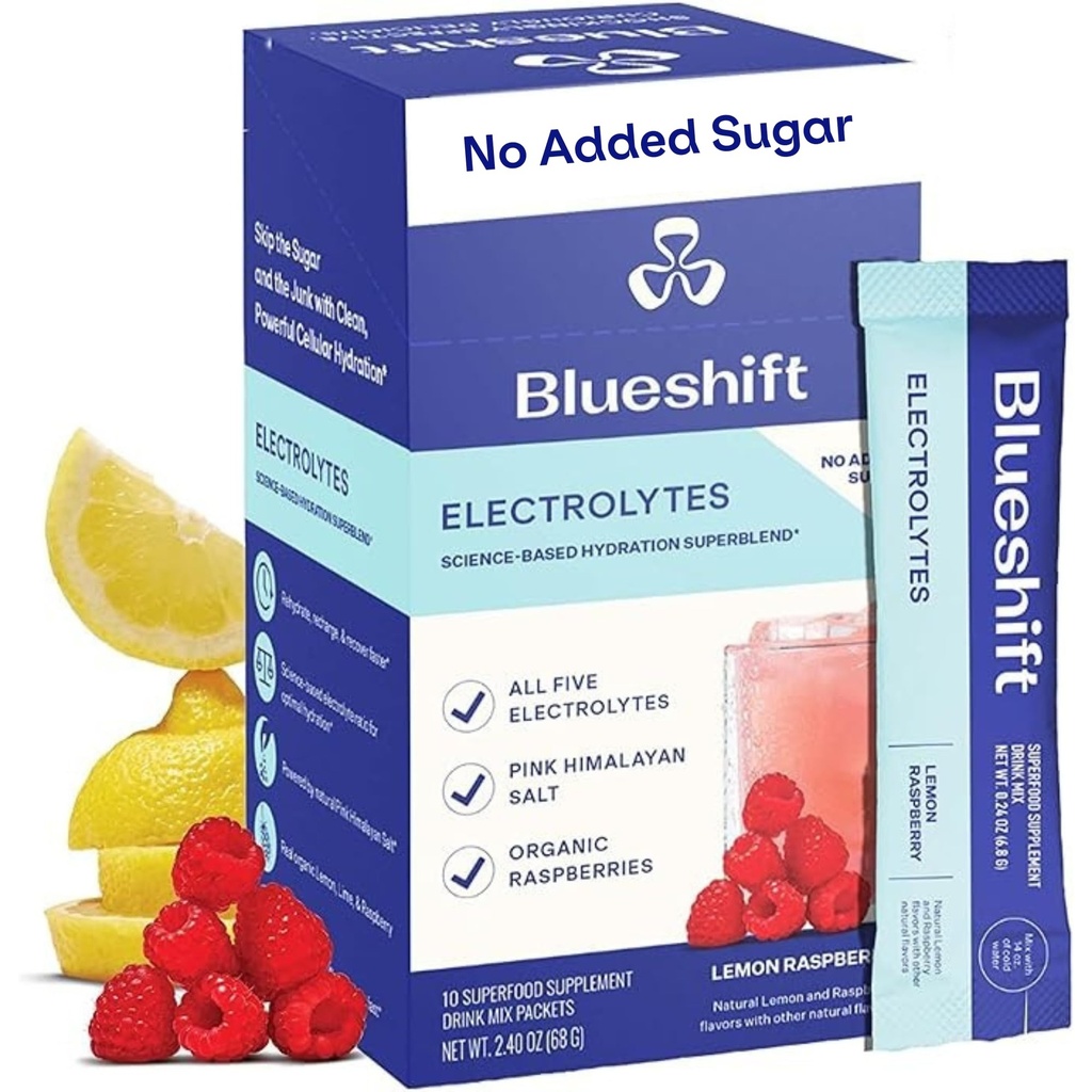 Bluechange Electrolytes - Doğal Elektrolytes Toz Paketleri, Organik Hydration Packets, Electrolyte Drink Mix Stick Stick Sticks with No Sugar, Single Serve Pack - Lemon Raspberry Flavor, Toz Sticks (10 Pack)