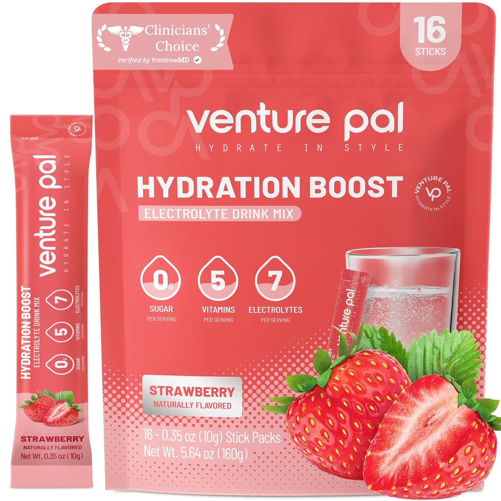 Venture Pal Sugar Free Electrolyte Toz Paketleri - Sıvı Günlük IV Hızlı Hydration & Parti Recovery için Mix | 5 Vitamin & 7 Elektrolytes / Keto Friendly | Non-GMO | sertifikalı Vegan | 16 Sticks