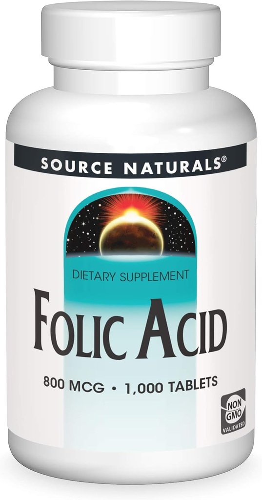 Source Naturals Folic Acid 800 mcg Diyetary Supplement - 1000 Tablet