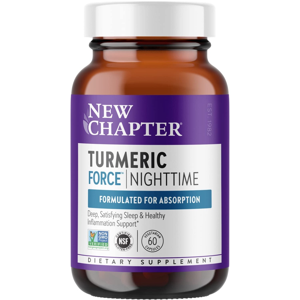 Yeni Bölüm Turmeric Supplement + Sleep Aid - Turmeric Force Nighttime for Sleep Support with Valerian Root + Ginger + NO Black Pepper Needed + Non-GMO Malzemeler - 60 Vegetarian Capsule