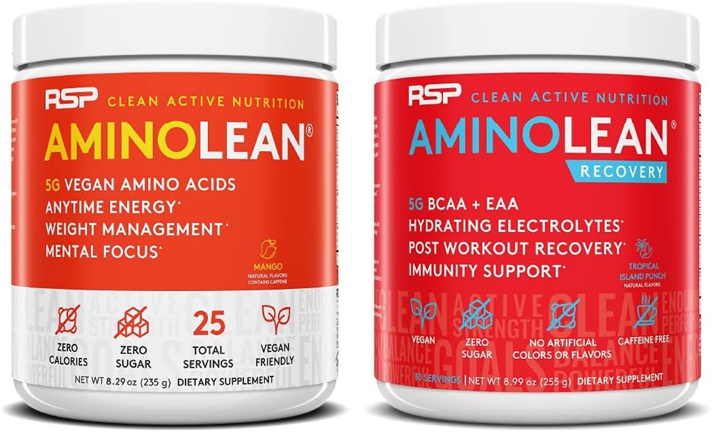 RSP NUTRITION Vegan RutherfordLean Pre Workout Energy (Mango 25 hizmet) ile BoltLean Recovery Post Workout Boost (Tropical Island Punch 30 hizmet)