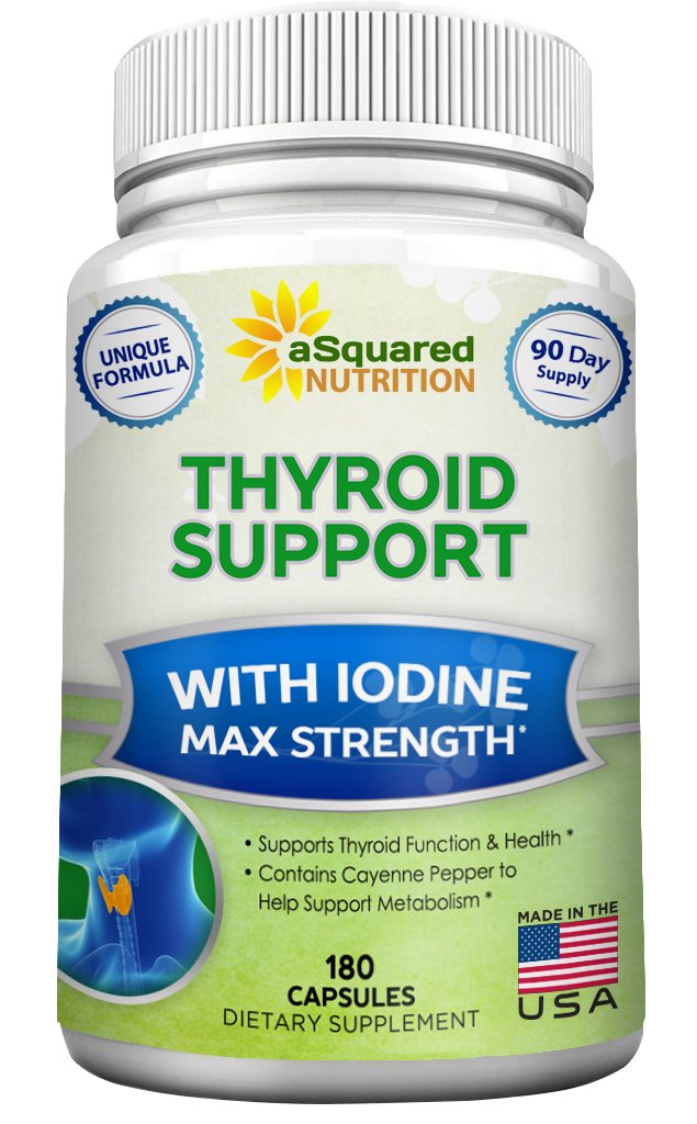 ASquared Beslenme Premium Yourroid Support Supplement with Iodine (180 Capsules) - En iyi Herbal & Vitamin Kompleks Pills w / B12, Ashwagandha, Bladderwrack & Kelp - Sağlıklı Hormonlar ve Enerji için Yardım