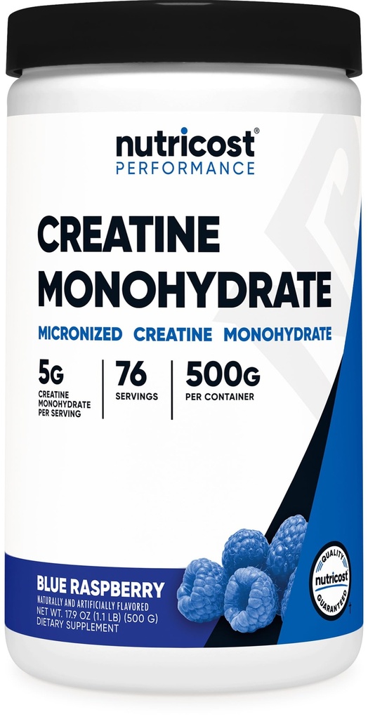 Nutricost Kretine Monohidrat Toz (Mavi Raspberry), 500 Grams (1.1 LBS)