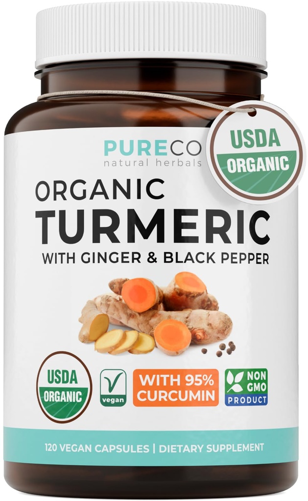 Organik Turmeric Ginger Black Pepper Supplement - Yüksek Potency Organik Turmeric Curcumin Capsules with Ginger & Black Pepper For Gelişmiş Faydaları ve Aborpsiyon - Vegan & Non-GMO (2 Ay Supply)