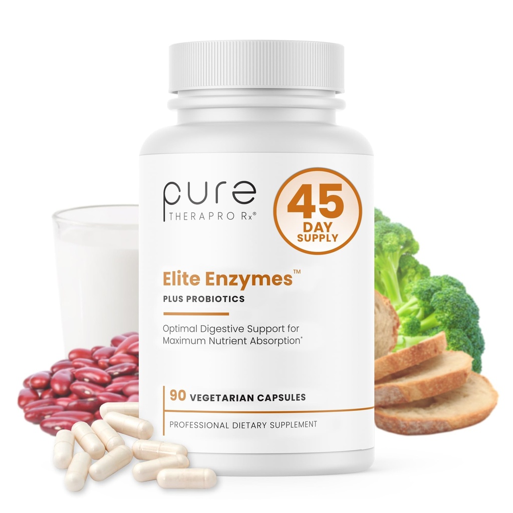 Pure Therapro Rx Elite Enzymes Ekstra Güç Digestive Enzymes Supplement for Women & Men, 90 Vegan Capsules