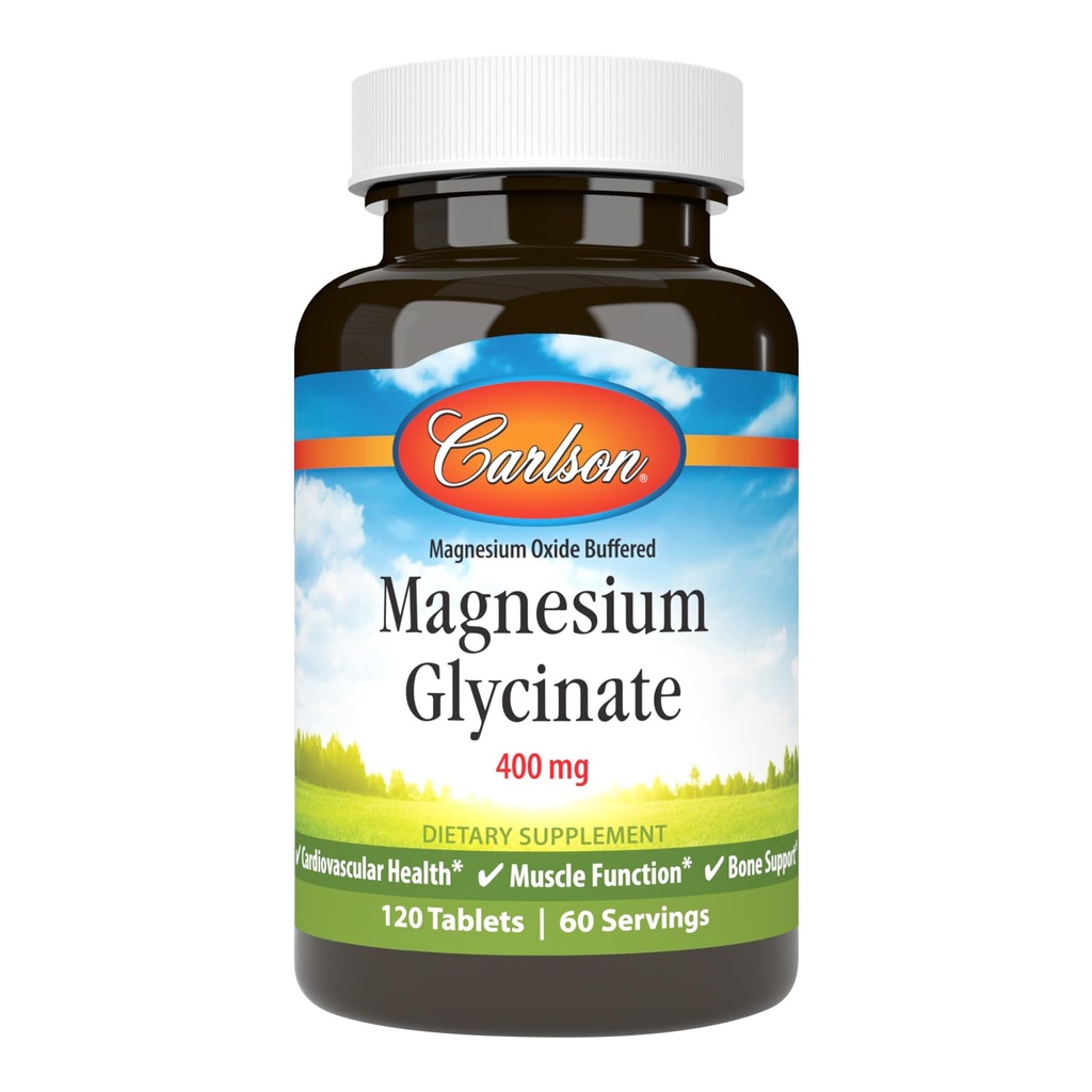 Carlson – Buffered Magnesium, 400 mg – Gentle Absorption for Heart & Muscle Function, Bone Support, 120 Tablets