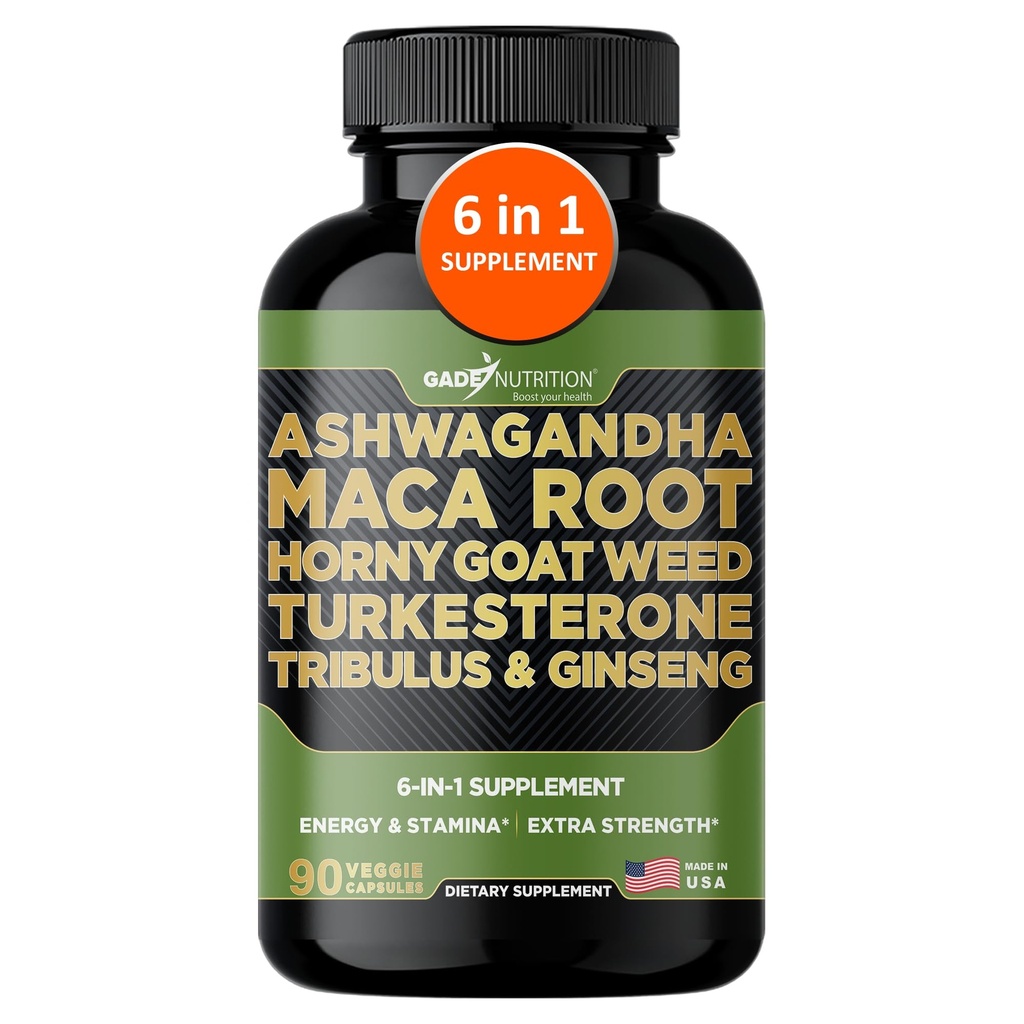Gade Beslenme Ashwagandha ile Maca Root, Horny Goat Weed, Turkesterone Supplement, Tribulus Terrestris, Panax Ginseng | 90 Sebze Kapsülleri Enerji için, Stamina, Performans. | Made in USA