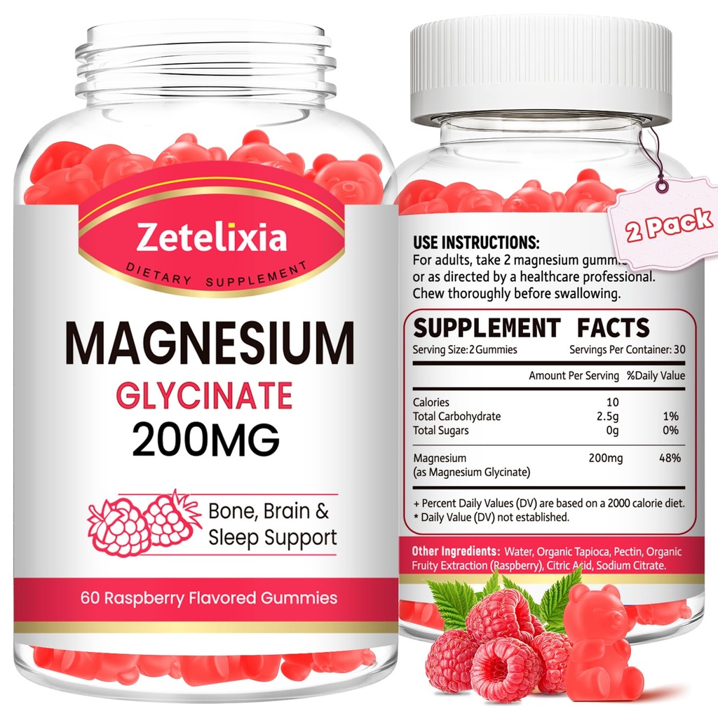 Magnezyum Glycinate Gummies, High Abors Magnezyum Glycinate Supplements for Relaxation, Magnezyum Chews for Yetişkinler and Kids, Raspberry Flavor 120
