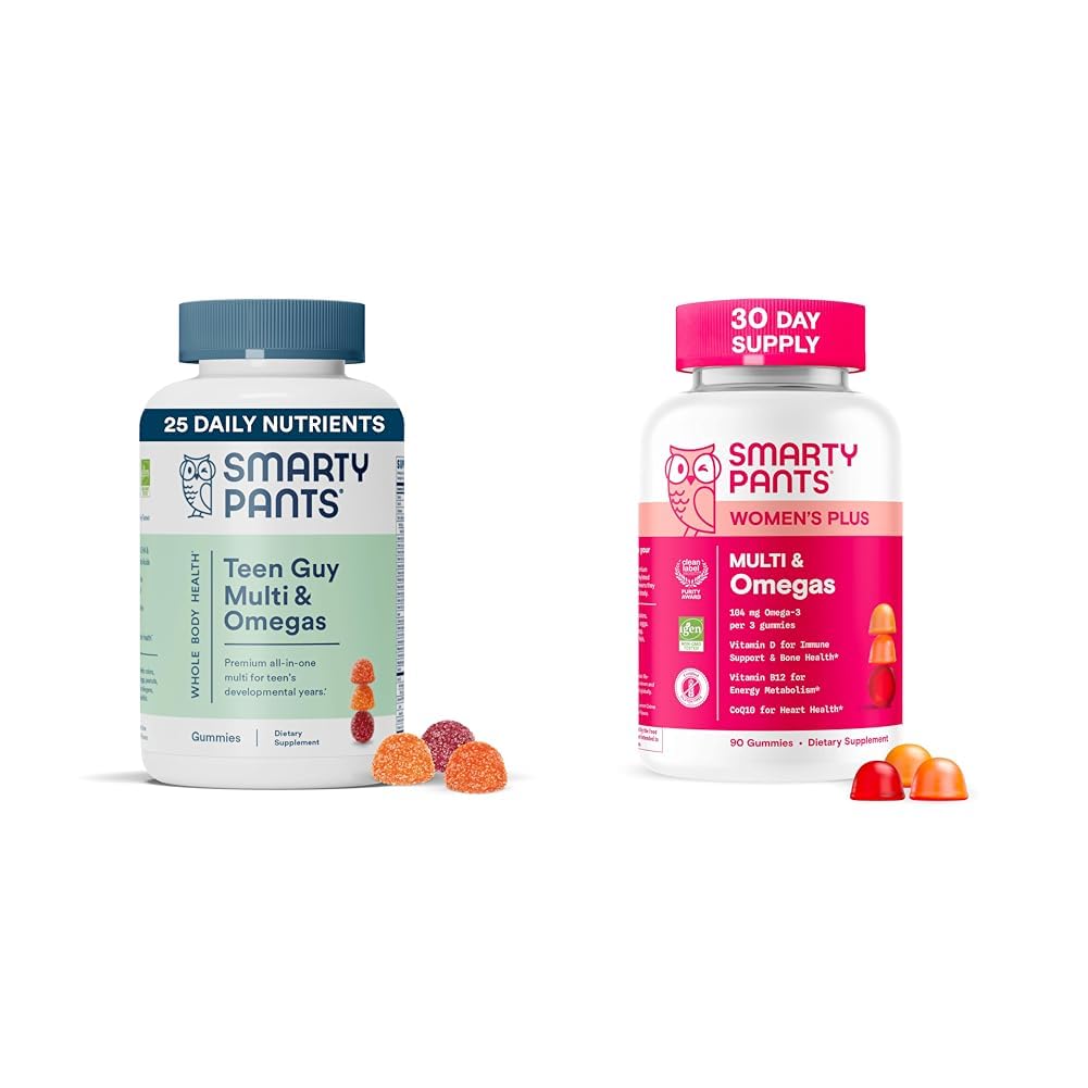 SmartyPants Women's and Teen Guy Multivitamin Gummies Sche: Omega 3 (DHA/EPA), Medeniyet, CoQ10, Vitamin D3, C, Vitamin B12, B6, A Vitamin, K & çinko, Gluten Free (30 Gün Supply)