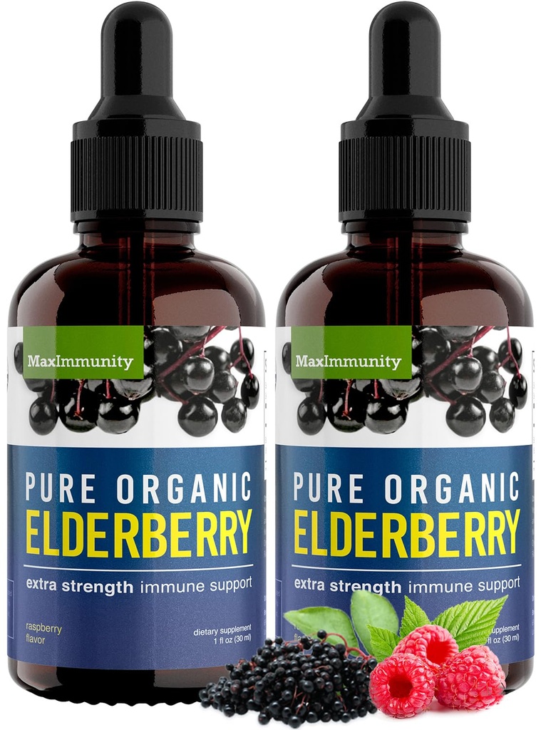 Organik Elderberry Syrup, 60 Günlük Supply, Black Liquid Drops for Immune Support, Sambucus Elderberry Syrup - Çocuklar ve Yetişkinler için Sıvı Ekstra Güçler (2 Paket)