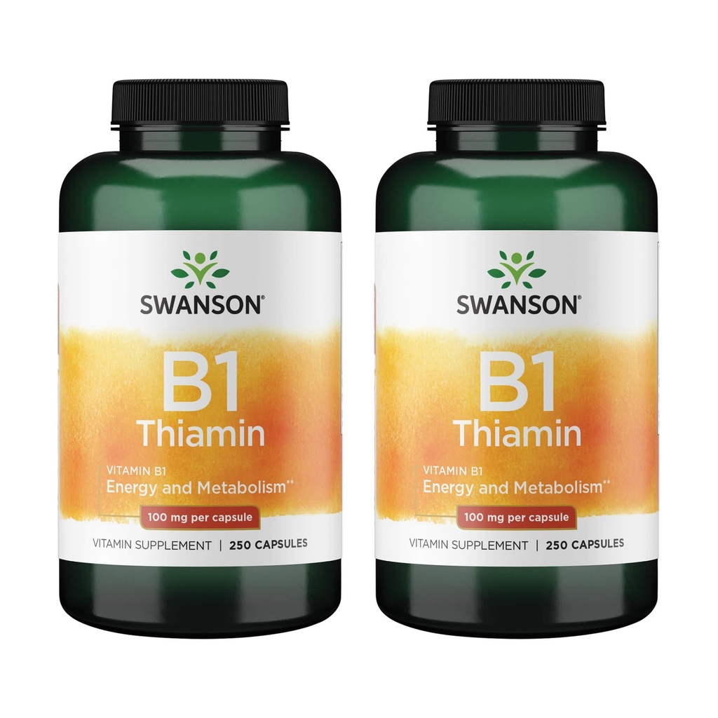 Swanson Vitamin B1 (Thiamin) - Sağlıklı Metabolism'ı teşvik eder ve Enerji Desteği sağlar - Doğal Vitamin Supplement Supporting Optimum Nerve Hücre Fonksiyonlu - (250 Capsules, 100 mg each) (2 Pack)