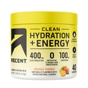 Ascent Clean Hydration + Enerji Elektrolytes Toz - 100 mg Caffeine, 400 mg Electrolytes, Yapay Malzemeler, Orange 40 Hizmetler