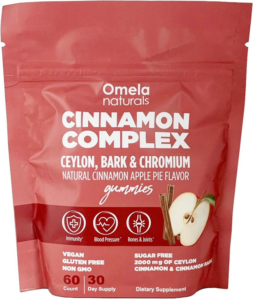 Sugar-Free Ceylon Cinnamon Complex Gummies Apple Cinnamon Flavor | Immune Support & Antioksi Supplements | 2000 mg Cinnamon Kompleksi with Chromium | Vegan, Non-GMO, Gluten-Free| 60ct