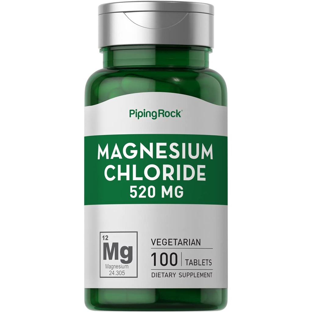 Piping Rock Magnezyum Klorid | 520 mg | 100 Tablet | Vejetary, Non-GMO, Gluten Free Supplement