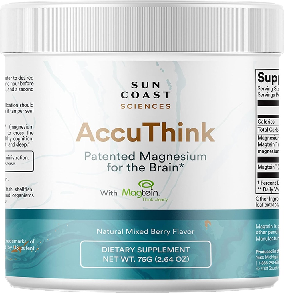 Sun Coast Science Sun Coast Sciences Accu Think - Patented Magnezyum Beyin - 2.64oz Memory Supplement Brain Health, Sleep, Mood Boost - Bilişsel Destek Tamam Magnezyum Threonate Vitamin C C