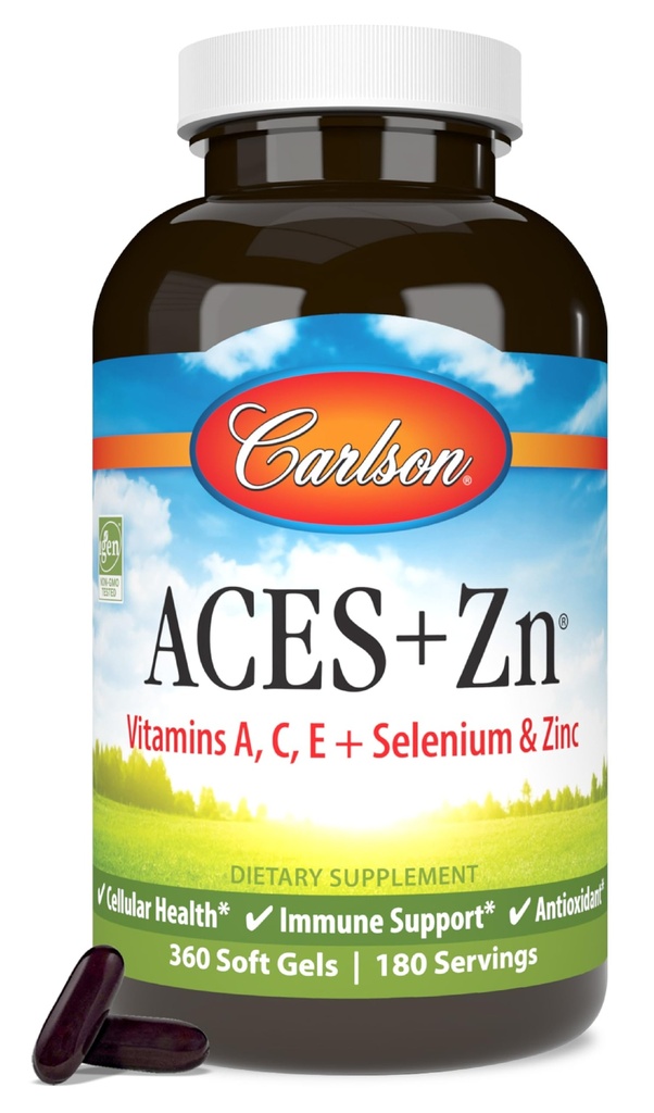 Carlson - ACES + Zn, Vitaminler A, C, E + Selenium & Çinko, PVC, Hücre Sağlığı ve Immune Desteği, Selenium Multivitamin, Antioksi, 360 Softgels