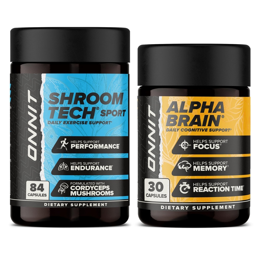 ONNIT Premium Alpha Brain Sche - Nootropic Brain Supplement (30 Count) for Focus, Concentration & Memory + Shroom Tech Sport for Egzersiz, Energy & Cardiovascular Performansı (84 Count)