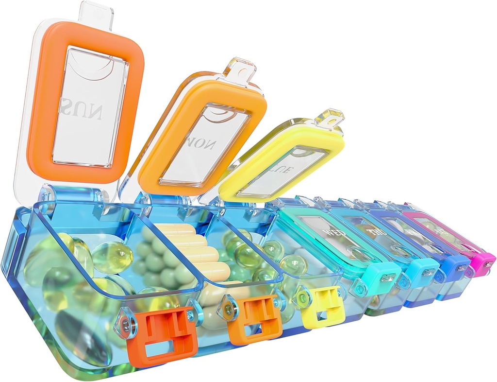 BEXEEN Haftalık Tıp Pill Organize Sular 7 Gün Büyük Pill Box Günlük Pill Case Cute Vitamin Organizer Port Pill Konteyner Seyahat Pills Sahibi XL Supplement İlaçları Bir Gün Bir Gün Daha Fazlası