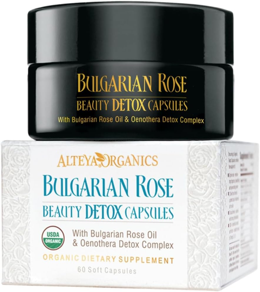 Alteya Organiks Rose Beauty Detox Capsules - USDA Bulgar Rose Oil ve Oenothera Detox Kompleksi ile sertifikalı Organik - 30 Hizmet
