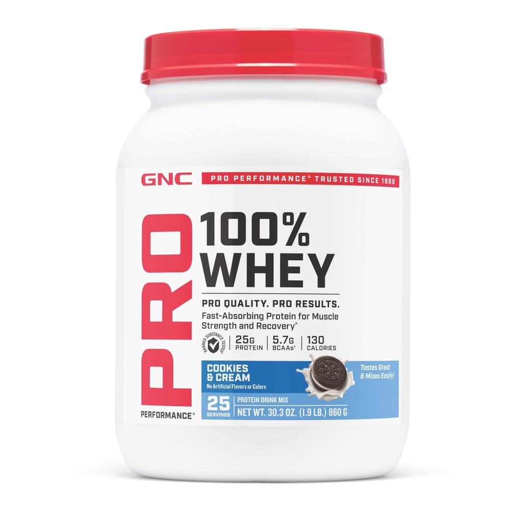 GNC Pro Performans% 100 Whey Protein Toz 2.0, Kas Güçlü ve Kurtarma için Hızlı Absorbing, Kurabiyeler ve Krem, 25 Hizmet