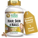 Botanic Choice Hair Skin and Nails Vitamins - Biotin Supplement with Collagen, Vitamin C, & Iron - Super Antioksi Mix with Argan Oil & Hyaluronic Acid - 60 Sıvı Capsules