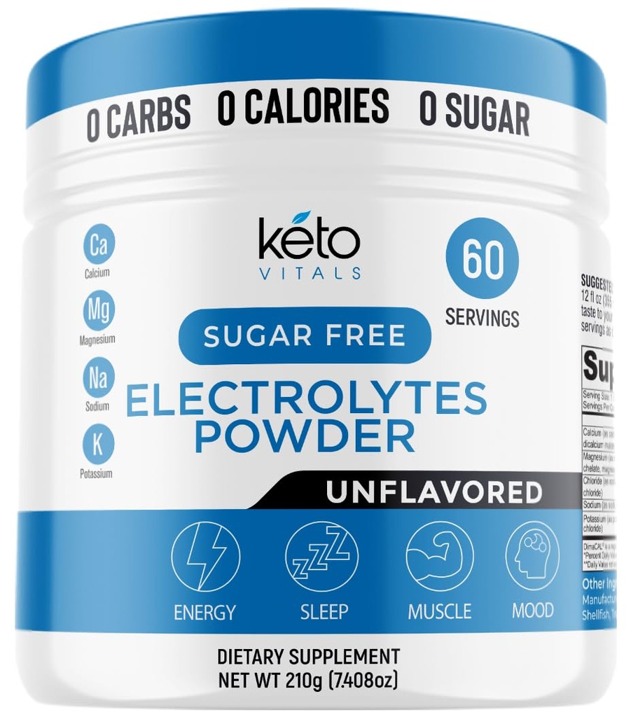 Keto Vitals Unflavored Electrolyte Toz | Keto-Friendly Electrolytes with P properties, Magnezyum, sodyum,dis | Keto Electrolytes Supplement Drink Mix | Sugar-Free, Zero Calories, Zero Carbs