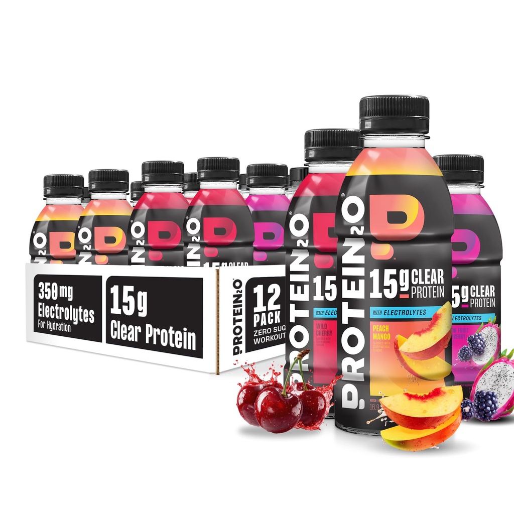 Protein2o Hydration Drink - 2-in-1 Liquid Clear Whey proteini ve Elektrolyte İçecek - 15g Protein, Vitaminler B5, B6 - Post-Workout Recovery - 16.9 Fl Oz - 12 Kont Flavor Fusion Çeşitli Paket