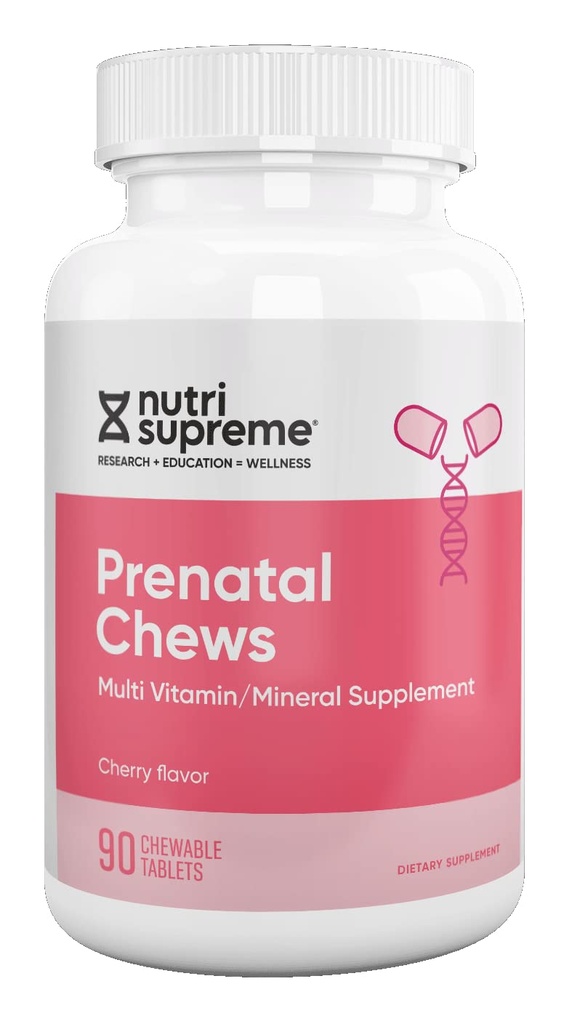 Nutri Supreme Prenatal Vitaminler, 800 MCG ile Kadınlar için Çekilebilir Prenatal Vitaminler, Demir, Kosher, Cherry Flavor, 90 Kont