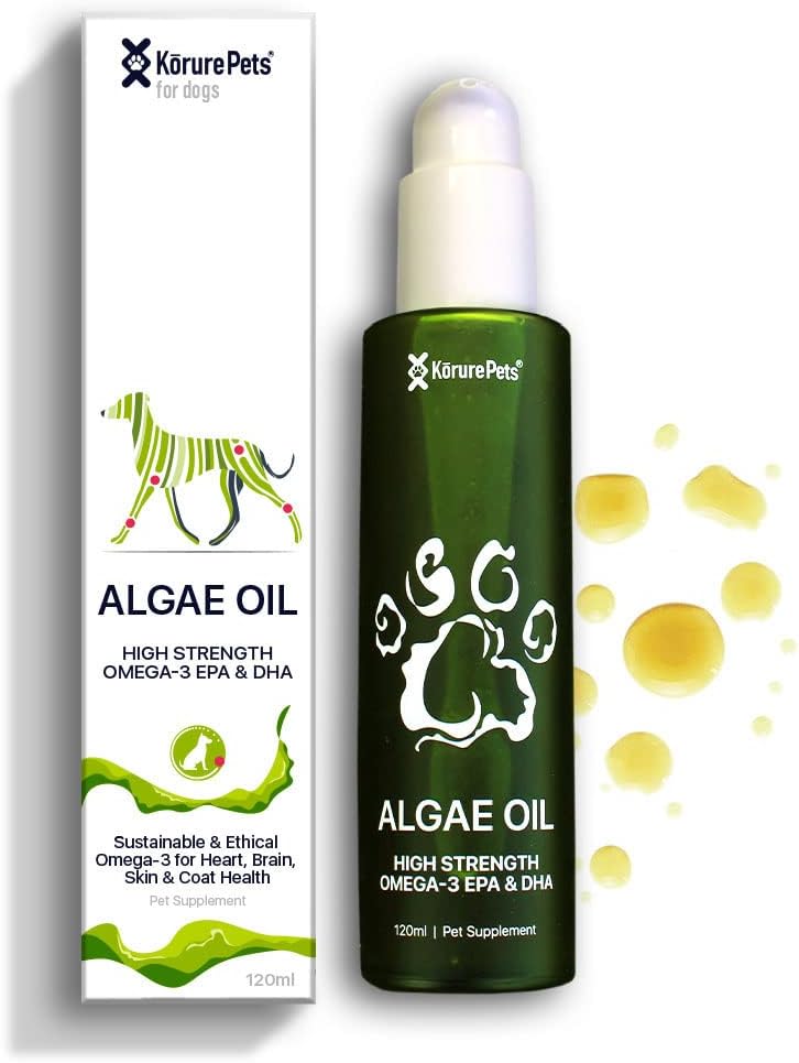 Omega 3 for Dogs, Skin and Coat Supplement for Dogs, Algae Oil, Alternative Fish Oil for Dogs, Allergy and Dog Itch Relief, Dog Anti Shedding Supplement, Dog Dry Skin Treatment, From New Zealand 120ml
