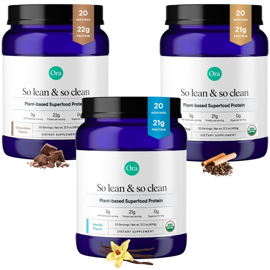 Ora Organik Protein Toz Vanilla, Chocolate & Vanilla Chai (1994): 21g Plantive, Vanilla, Vanilla Chai, 20 Hizmet + 22g Plant bazlı, Chocolate, 20 Hizmetler
