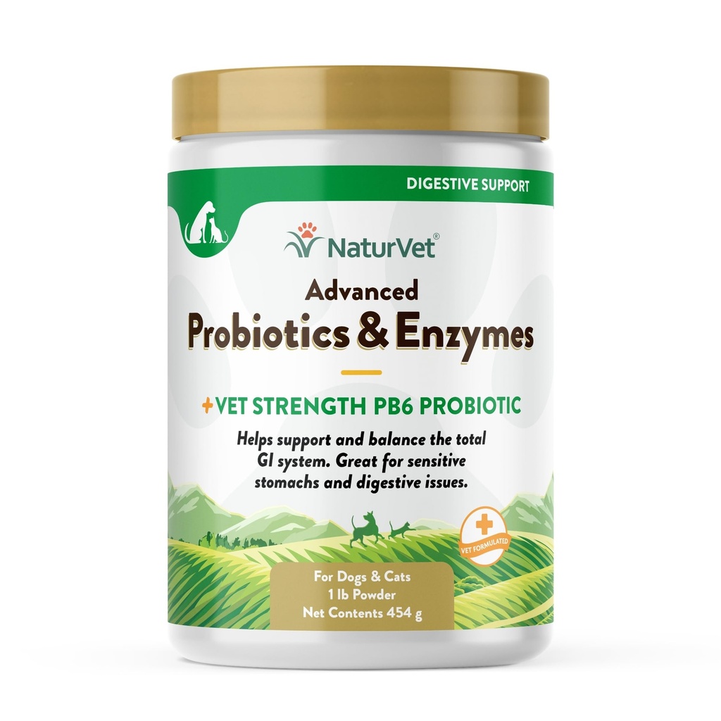 NaturVet – Advanced Probiyotiks & Enzymes - Plus Vet Strength PB6 Probiyotik | Destekler ve Dengeler - Hassas Stomachs & Digestive Issues | for Dogs & Cats (1 lb)
