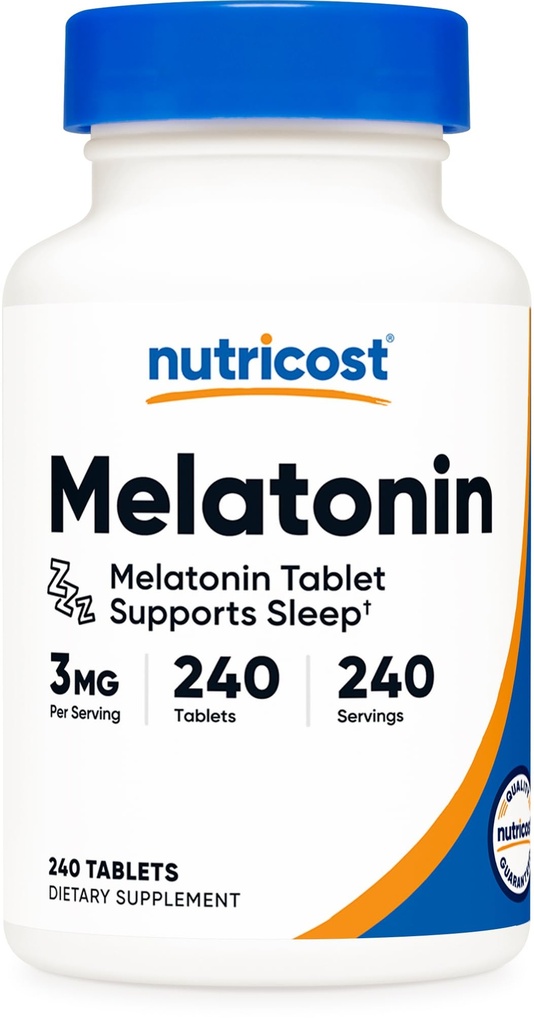 Nutricost Melatonin 3 mg, 240 Tablet - 3 mg Oda başına, Non-GMO, Gluten Free Free