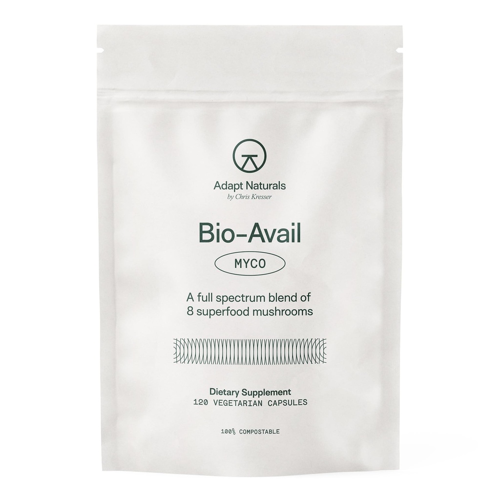 Adapt Naturals Bio-Avail Myco - 8-in-1 Bio available Mushroom Supplement Mushroom Kompleksi - Chaga, Cordyceps, Reishi, Lions Mane - Blood Pressure, Memory, Immune - 120 Capsules