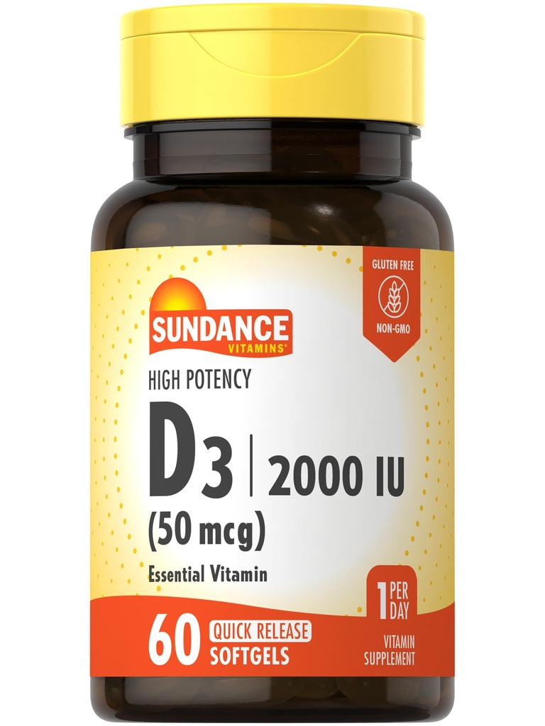 Sundance Vitamin D3 2000 IU | 60 Hızlı Yayın Softgels | Yüksek Potency | Non-GMO ve Gluten Free Supplement