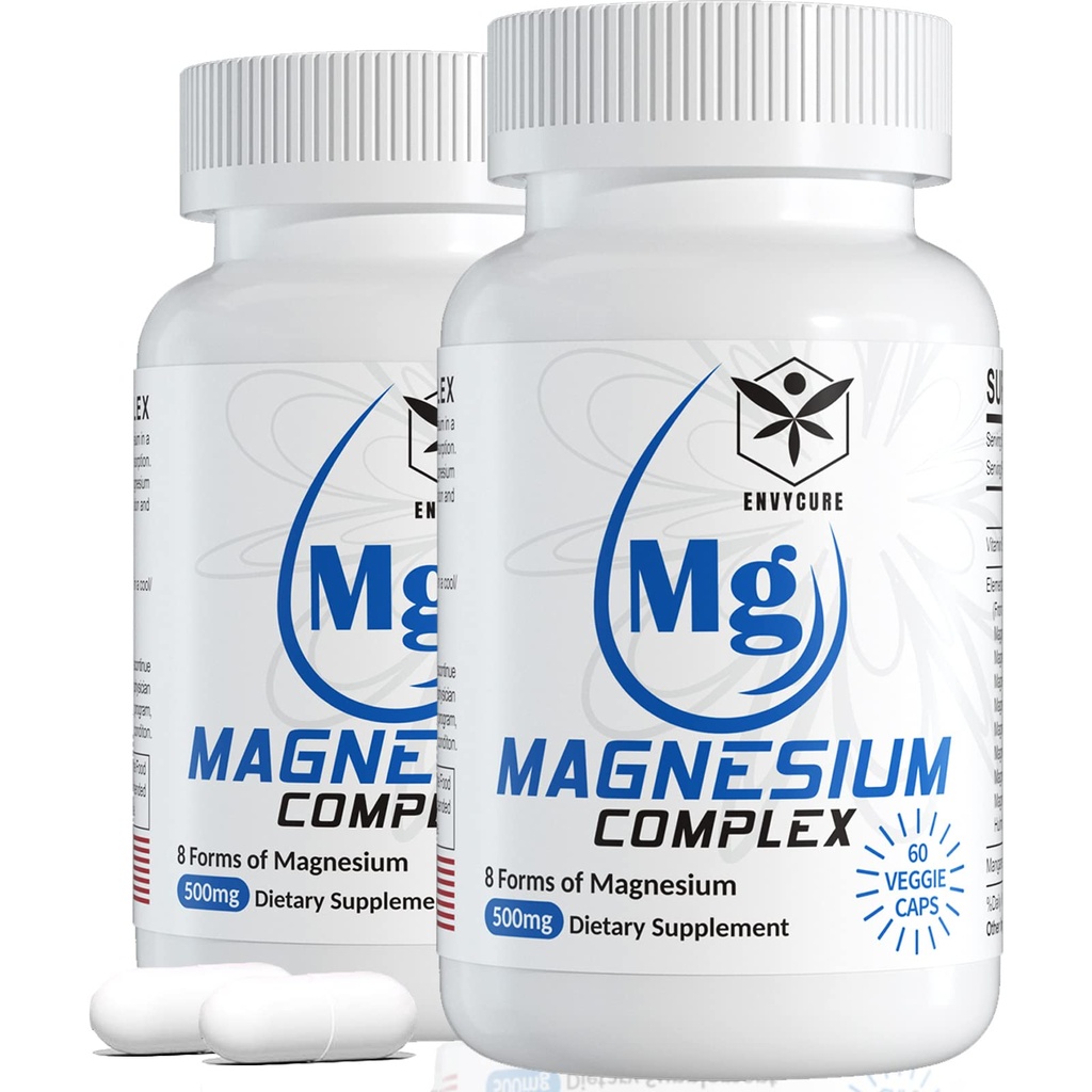 Magnezyum Kompleksi 8 Forms, 500 mg Glycinate, Malate, Citrate, High Abpole Mg for Calm, Sleep, Mood & Health Muscle, Pack of 2, Total 120 Vegan Capsules