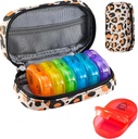Serfeymi Haftalık Seyahat Pill Organizer 2 Times A Day AM PM Yükseltd Rainbow Pill Box 7 Day with Portatif Ambalaj Deri Pill Case, Medicine Organizer for Pills, Vitamins, Fish Oils - Brown 02