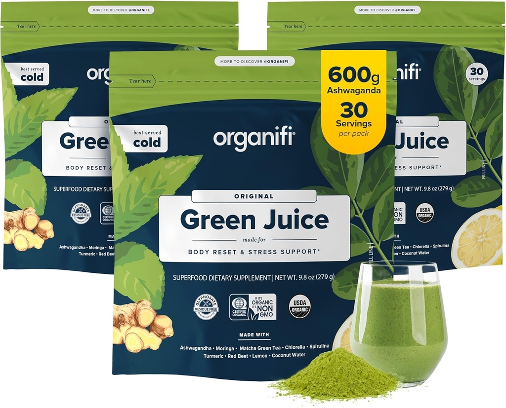 Organ Yeşil Suyu - Organik Superfood Toz - 90 Günlük Supply - Organik Vegan Yeşiller - Strese Daha İyi Yanıt Veriyor - Toplam Vücut Wellnessi - Toplam Vücut Wellnessı