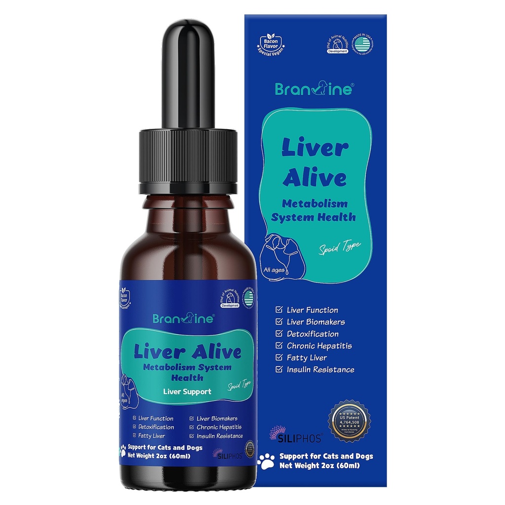 Liver Alive Metabolism System Health for Dogs and Cats - Function, Fatty, Detox, SILIPHOS®, TUDCA, Same Vegan Bacon Flavor (60 ml)
