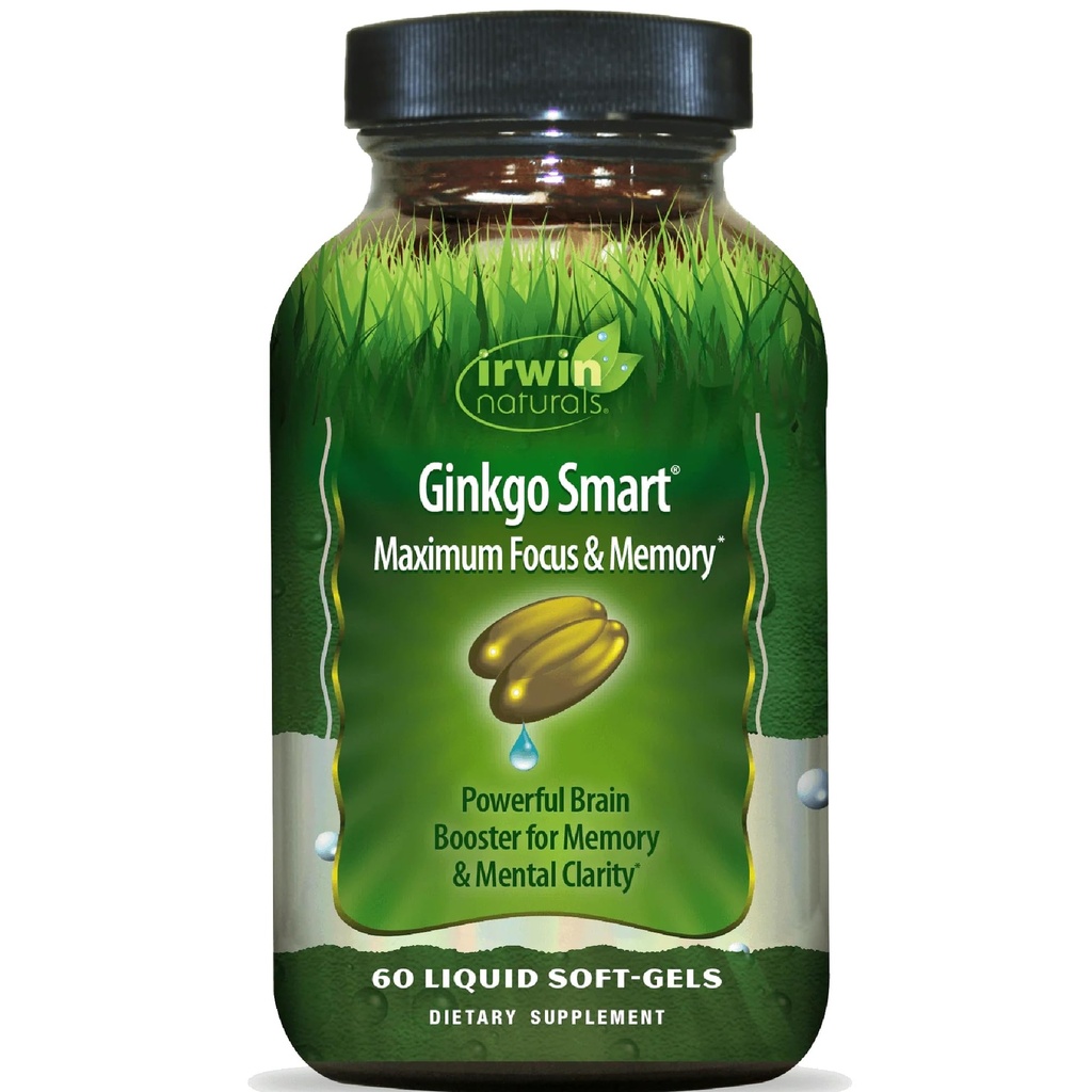 Irwin Naturals Ginkgo Smart Güçlü Nootropic Beyin Uyarısı - DMAE, Clubmoss, Choline & Acetyl L-Carnitine - 60 Liquid Softgels