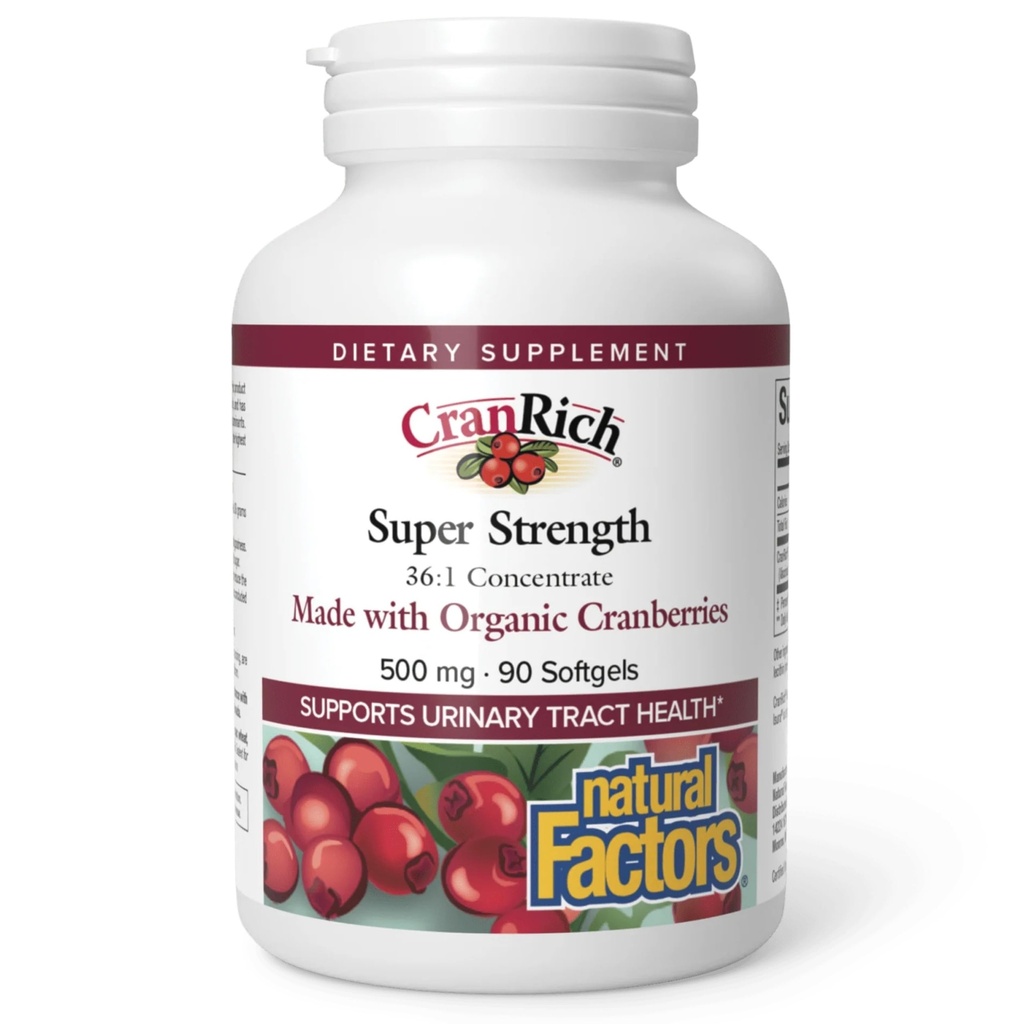 CranRich, Doğal Faktörler, Super Strength Cranberry Temp, Urinary Tract Desteği için Antioksi Supplement, Non-GMO, 90 softgels (90 hizmet)
