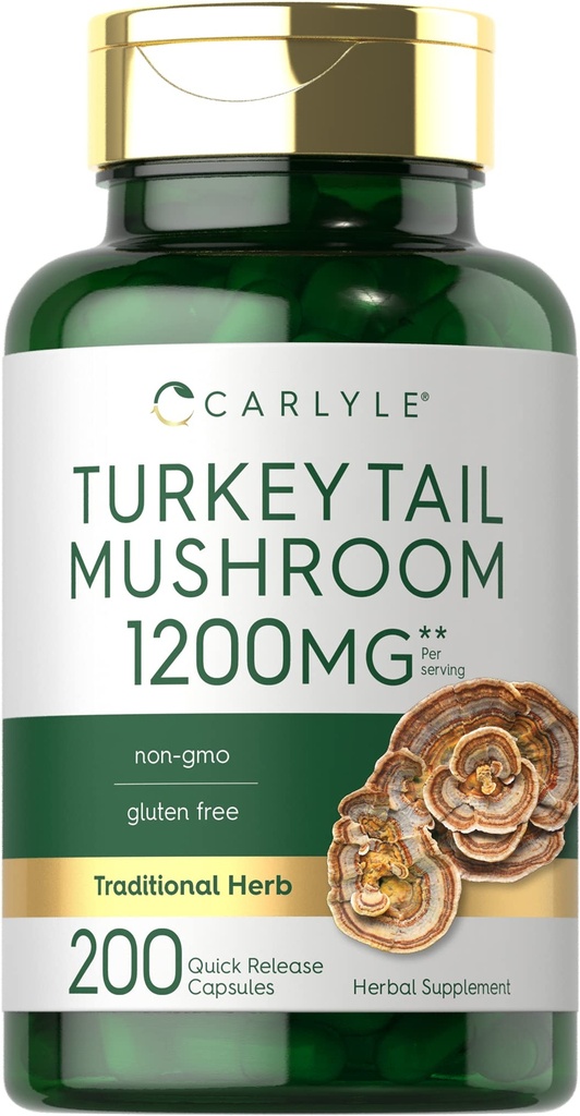 Carlyle Türkiye Tail Mushroom Capsules | 1200 mg | 200 Kont | Non-GMO & Gluten Free Extract