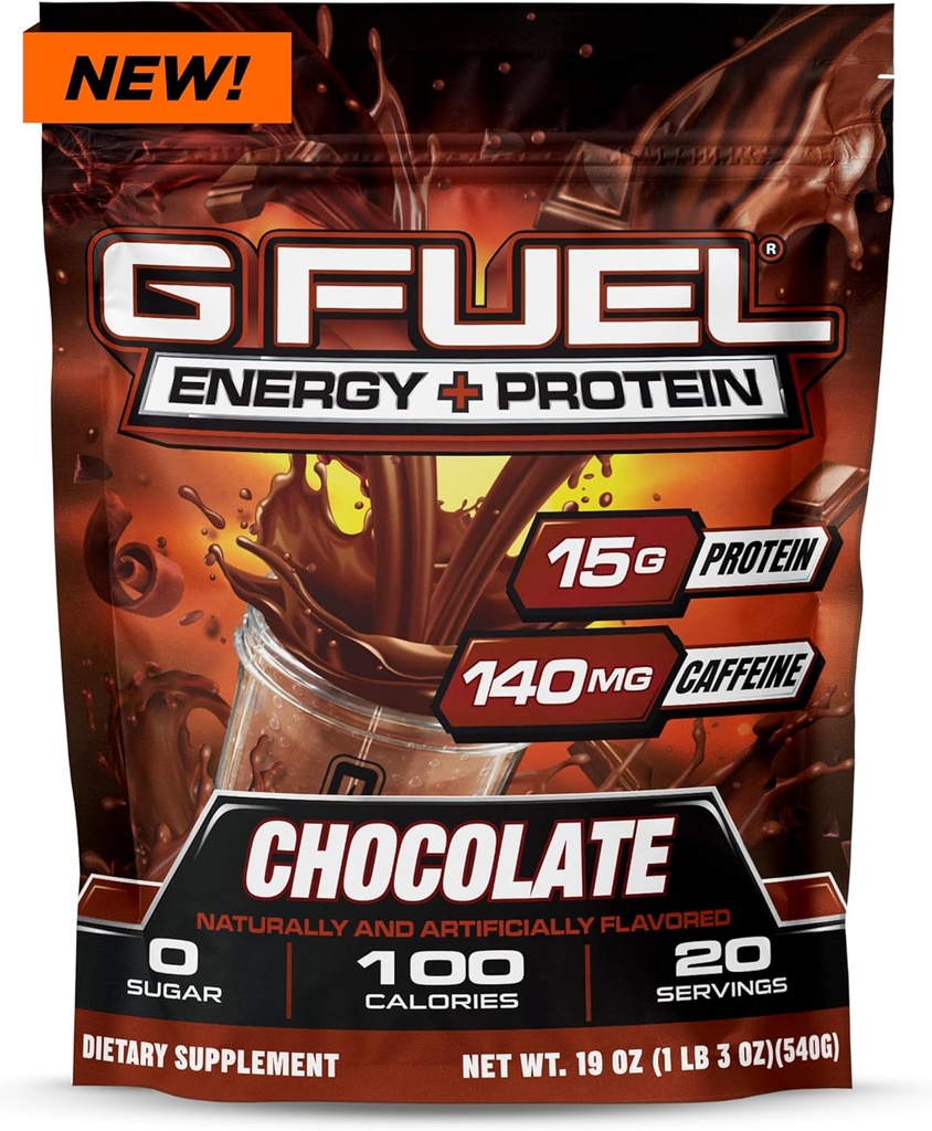 G Yakıt proteini + Enerji İçilir Toz, Oyun için Pre Workout Caffeine Mix, Sugar Free Focus, Vitamin + Antioksis, 19oz (Chocolate, 20 Hizmet)