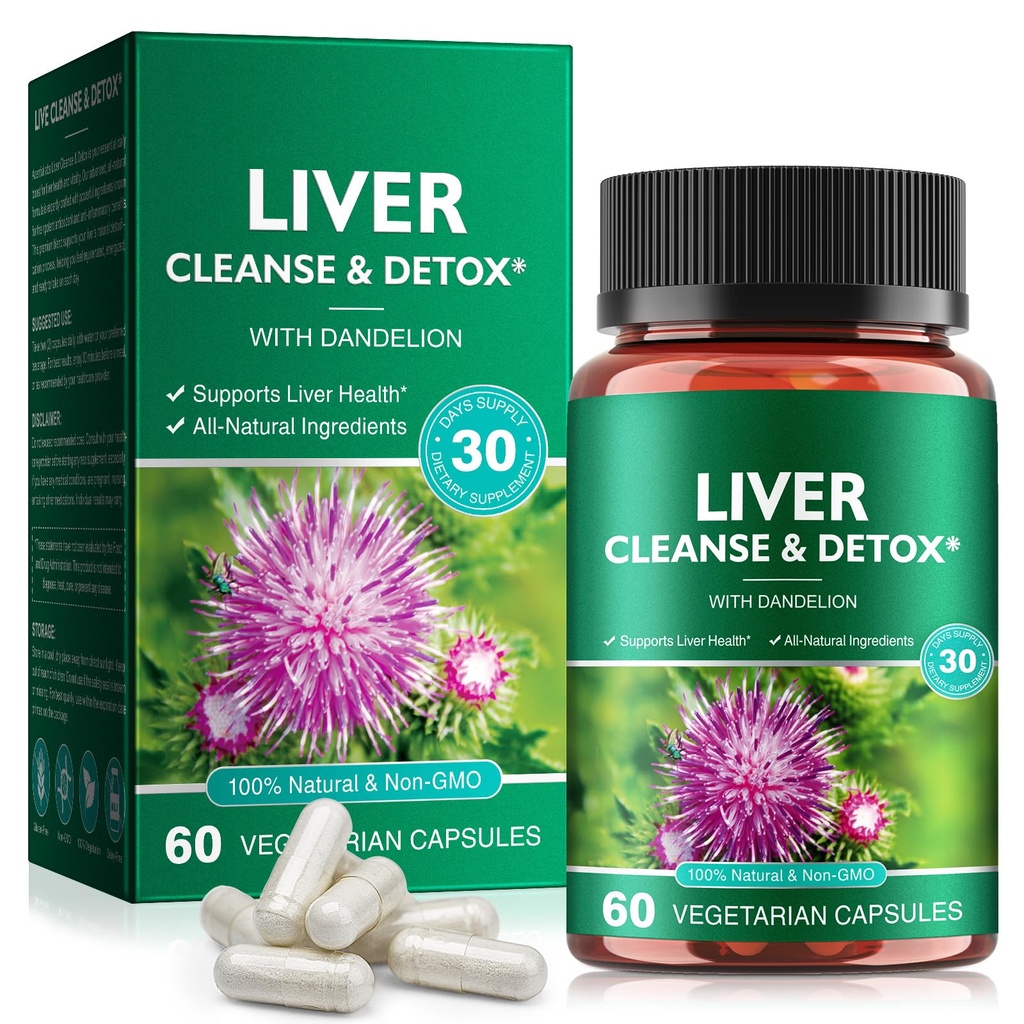 Liver Cleanse Detox & Tamir - Sağlık Liver Süt Butle, Burdock, Turmeric Curcumin, Dandelion ve Daha Fazla - 60 Vegan Sıvı Phyto-Caps