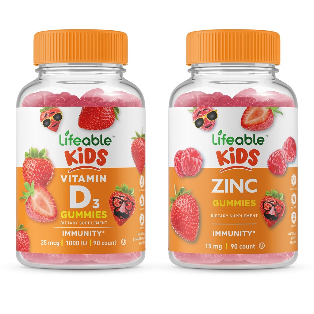 Lifeable Vitamin D Kids + çinko Kids, Gummies Sche - Great Tasting, Vitamin Supplement, Gluten Free, GMO Free, Chewable Gummy Gummy