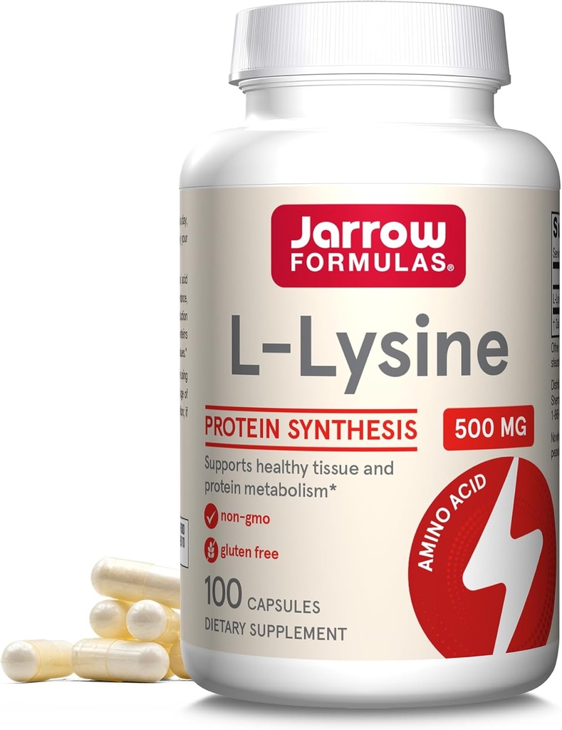 Jarrow Formulas L-Lysine 500 mg, Diyetsel Tamam, Protein Synthesis ve Sağlıklı Doku Desteği için Amino Asit, 100 Capsules, 100 Day Supply