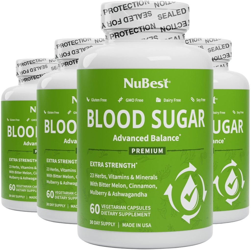 NuEn İyi Kan Şekeri - Bitter Melon ile Premium Formula, Ashwagandha, Cinnamon, Chromium, Magnezyum, Vitaminler, Alfa Lipoic Asit, Cayenne Pepper - Sağlıklı Kan Şekeri Destek - Paket 4