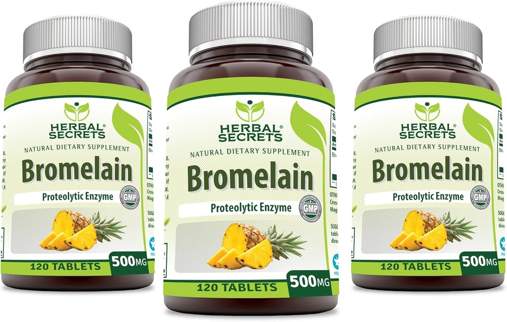 Herbal Sırları Bromelain 500 Mg 120 Tablet Tamam | 3 Paket | Non-GMO | Gluten Free | Made in USA