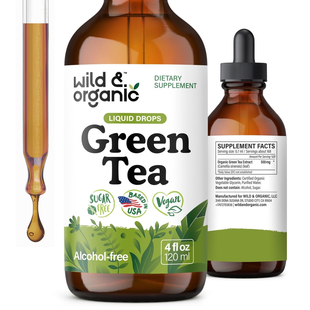 Vahşi ve Organik Yeşil Çay Ölçeği - Antioksi-Rich Green Tea Supplement - 2-Month Supply - Vegan, Sugar & Alkol-Free Camellia Sinensis Tincture - 4 fl oz